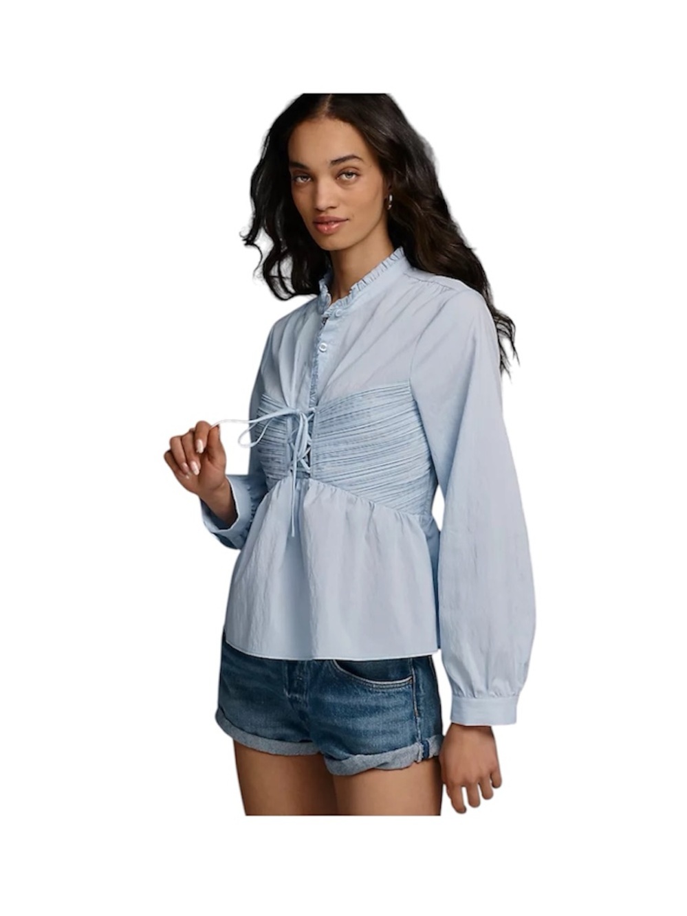 Anthropologie Mare Mare Long-Sleeve Cinched Front Top Pastel Blue Blouse Medium